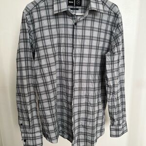 Boss Gray and Blue Casual Button Down Shirt